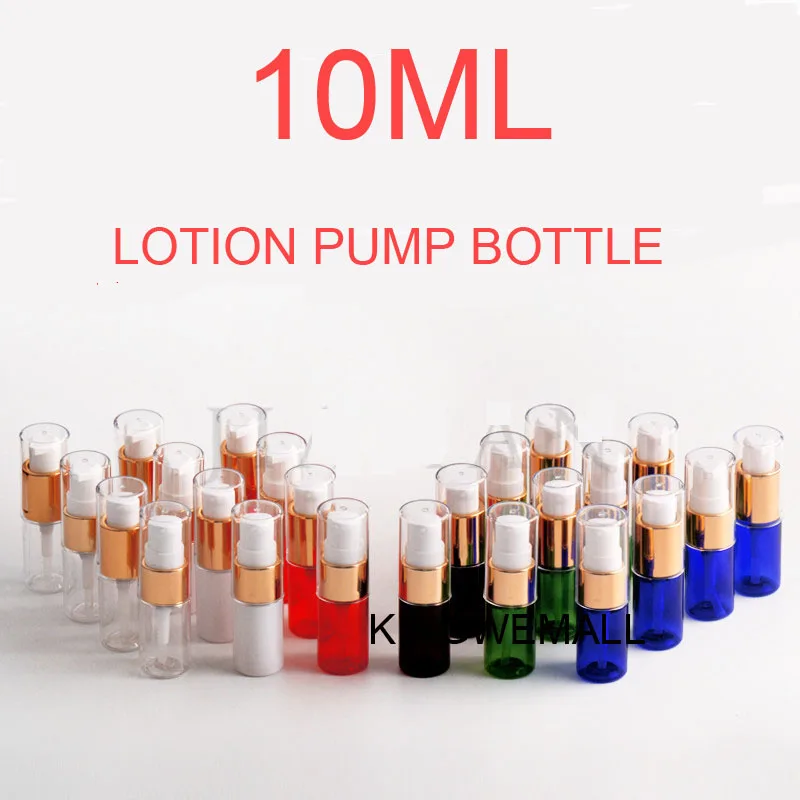 

300pcs/lot 10cc Empty Cosmetic Pump Lotion Bottle 10ml Refillable Beauty Container with gold pump clear cap