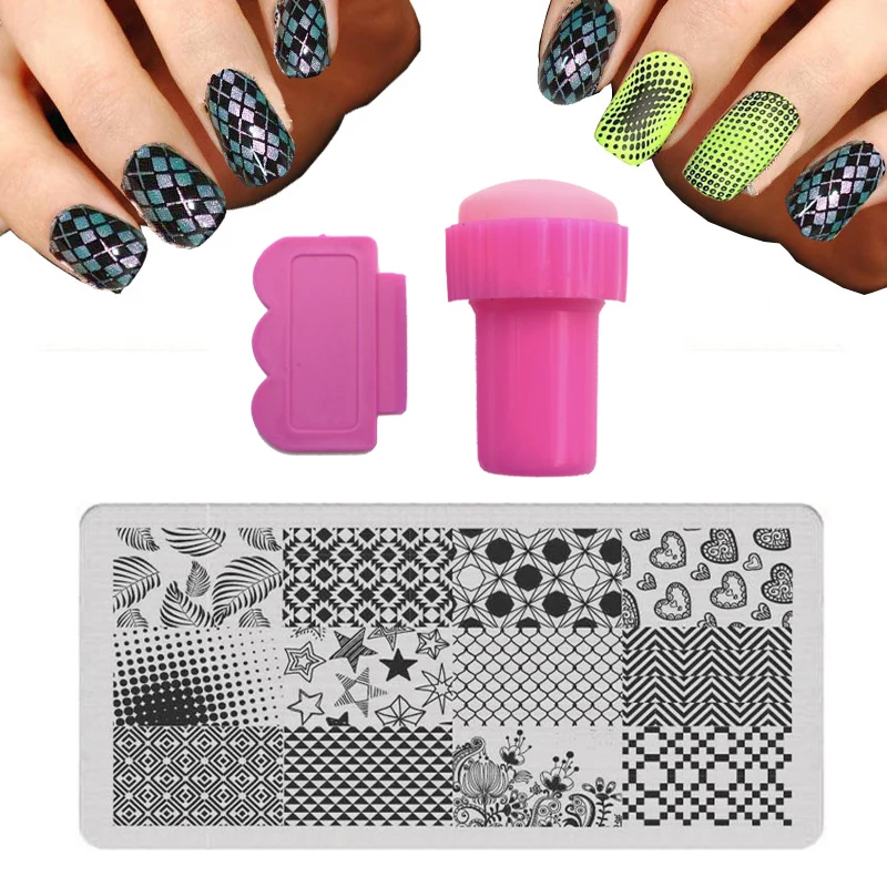 XYP Series 9PCS Nail Stamping Plates Set Kits Lace Flower Pattern Stainle Art Templates+Stamper+Scraper Beauty+nail sticker | Красота и