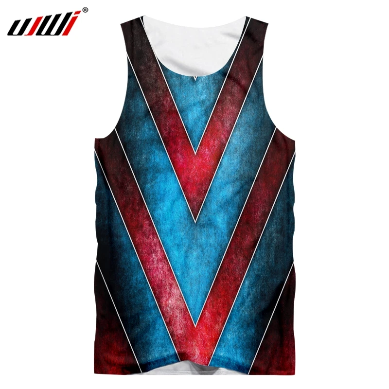 

UJWI 2019 Chinese Style Stripes Men's Tank Top Printed Red Blue Tee Shirt 3D Hot Sale Man waistcoat Large Size 5XL