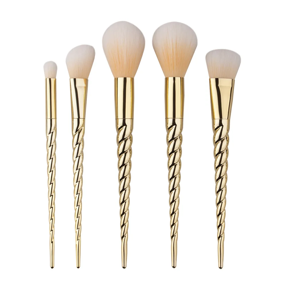5 pcs Gold 5 шт. набор кистей для макияжа, спиральная ручка, Золотая основа, кисть для растушевки глаз, Контурная маска, кисть для румян, косметические кисти для макияжа, единорог - Handle Color: 5 pcs Gold