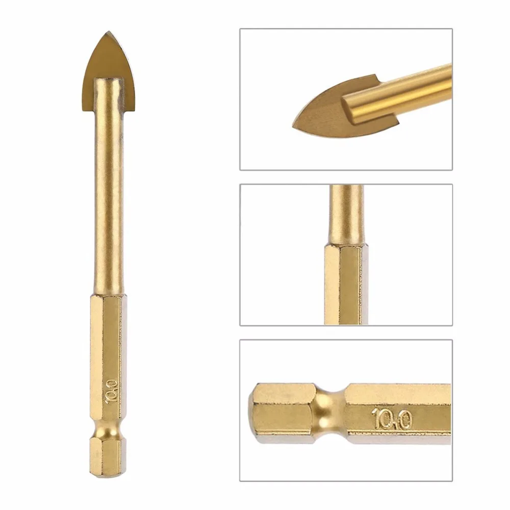 

5pcs Titanium Coated Glass Drill Bits Set 3/4/6/8/10mm with Hex Shank for Ceramic Tile Marble Mirror Glass Drill Bits