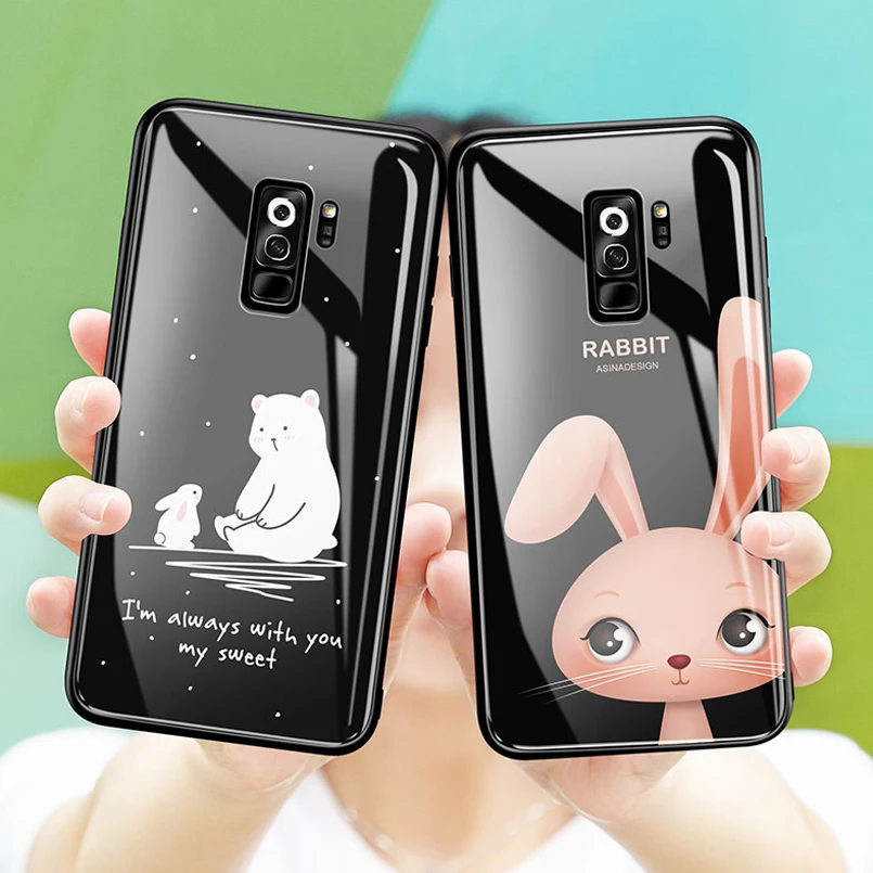 Tempered Glass Case For Samsung Galaxy S8 Cover Cute Cartoon Protective S9 Plus Shockproof Bumpers |