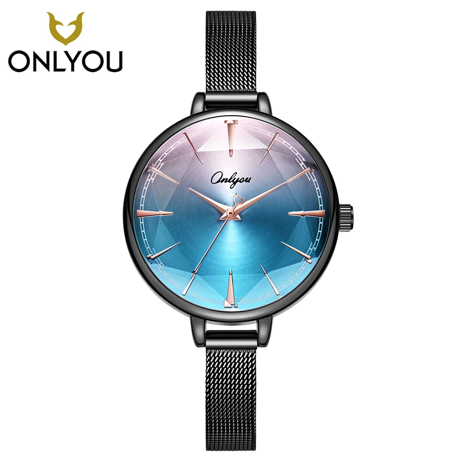 ONLYOU модные женские часы сетка сталь грандиент Красочные ювелирные наручные