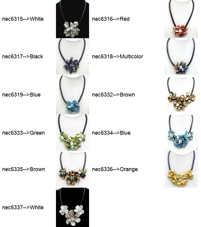 

Qingmos White Baroque Shell Flower 18'' Pendant Choker Necklace for Women with 3 Piece Shell Natural Pearl Black Rope Colar-6366