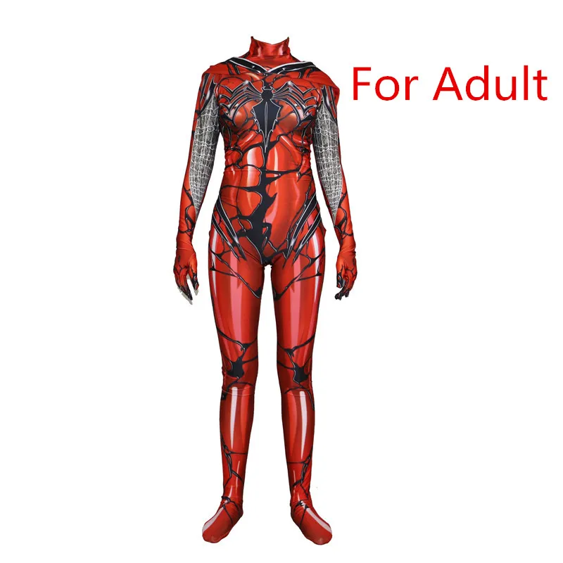 Adult Size Venom/костюм Человека-паука для косплея; костюм Человека-паука с 3D принтом; красный костюм зентай с капюшоном; костюм для Хэллоуина вечеринки для женщин и детей - Цвет: Adult Size
