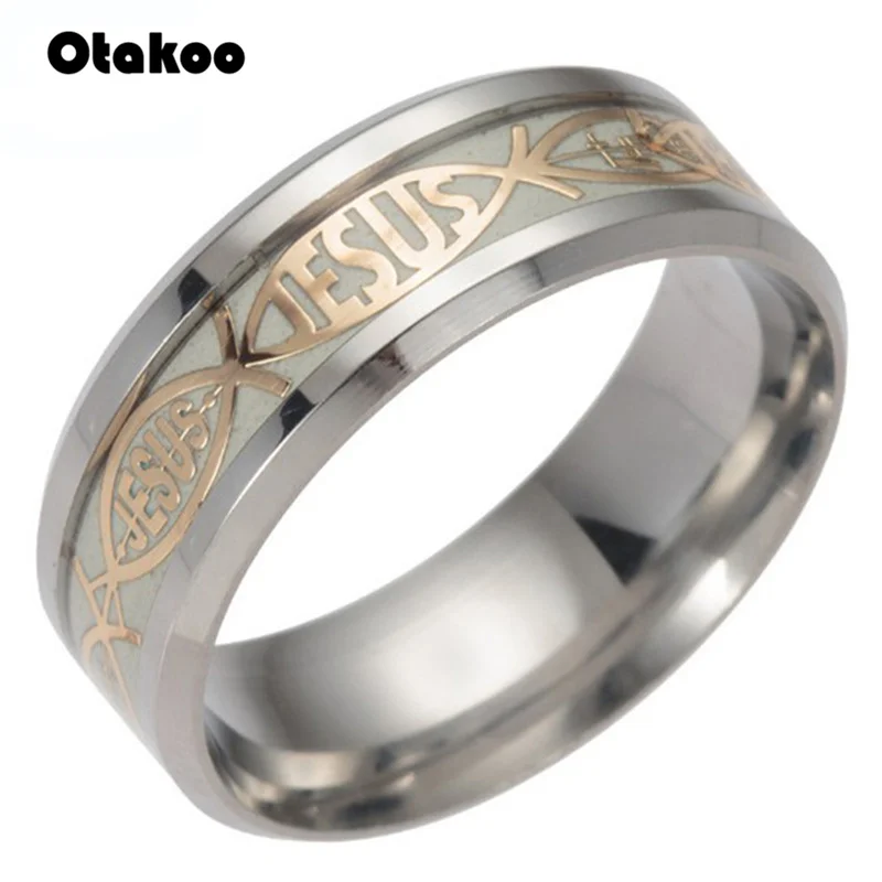 Otakoo светящееся кольцо с изображением Иисуса Христа из нержавеющей стали