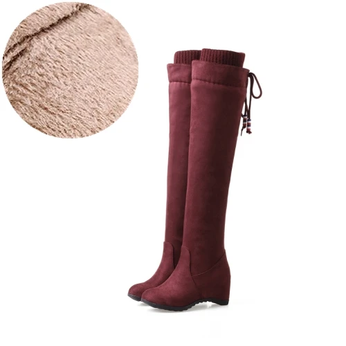 Red (Winter) Новинка; модные вязаные высокие сапоги до бедра; женская обувь на скрытой танкетке, увеличивающая рост; сапоги на высоком каблуке; зимние женские высокие сапоги - Цвет: Red (Winter)