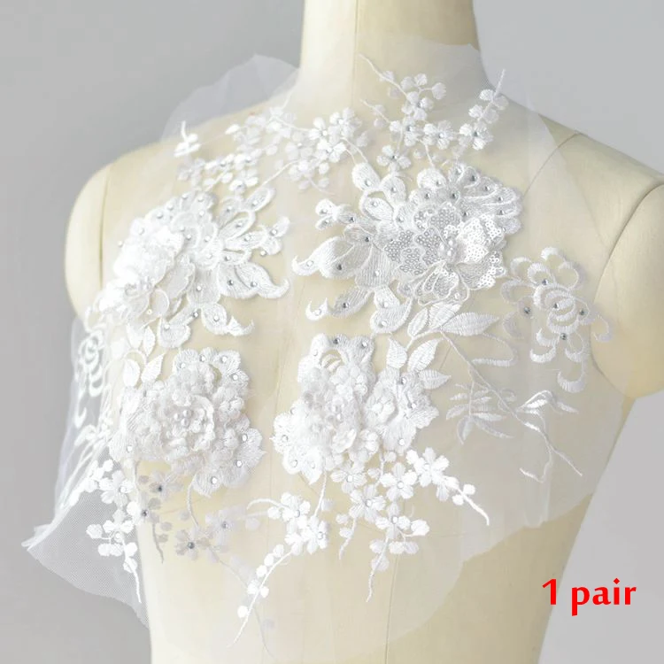as picture 1 pair LASUI, 4 цвета, изысканный 3D цветок, вышитый бисером, блестками, Кружевная аппликация, сделай сам, свадебное платье, украшения, аксессуары 0371 - Цвет: as picture 1 pair
