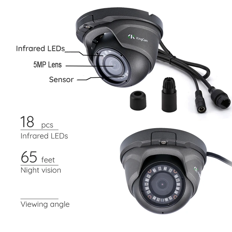 KingCam металлическая Антивандальная POE ip-камера 2,8 мм объектив широкий угол 1080P 4MP 5MP безопасности ONVIF CCTV купольная SMD IP камера