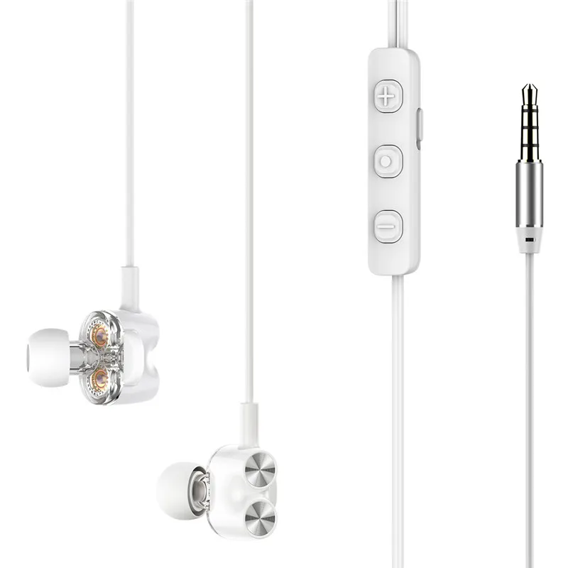 White ROCK Dual Dynamic Drive наушники со спикером с микрофоном Проводная Hi-Fi стерео гарнитура глубокий бас отличная музыка наушники-вкладыши - Цвет: White