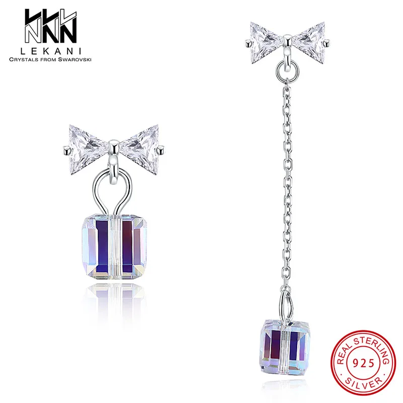 Женские серьги с квадратными кристаллами Сваровски серебро 925