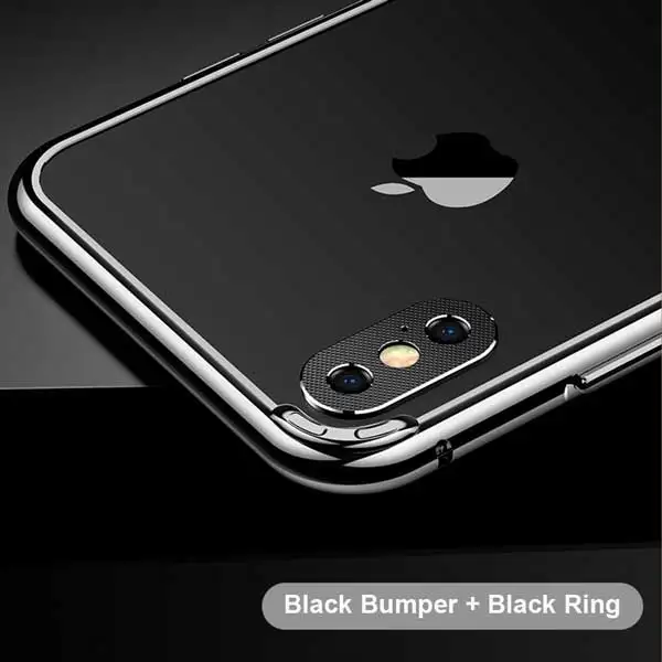 Black Ring Bumper Чехол для iPhone X XS Max XR 7 8 6 6S Plus чехол Алюминиевый металлический объектив камеры телефона защитное кольцо и бампер противоударный чехол s - Цвет: Black Ring Bumper