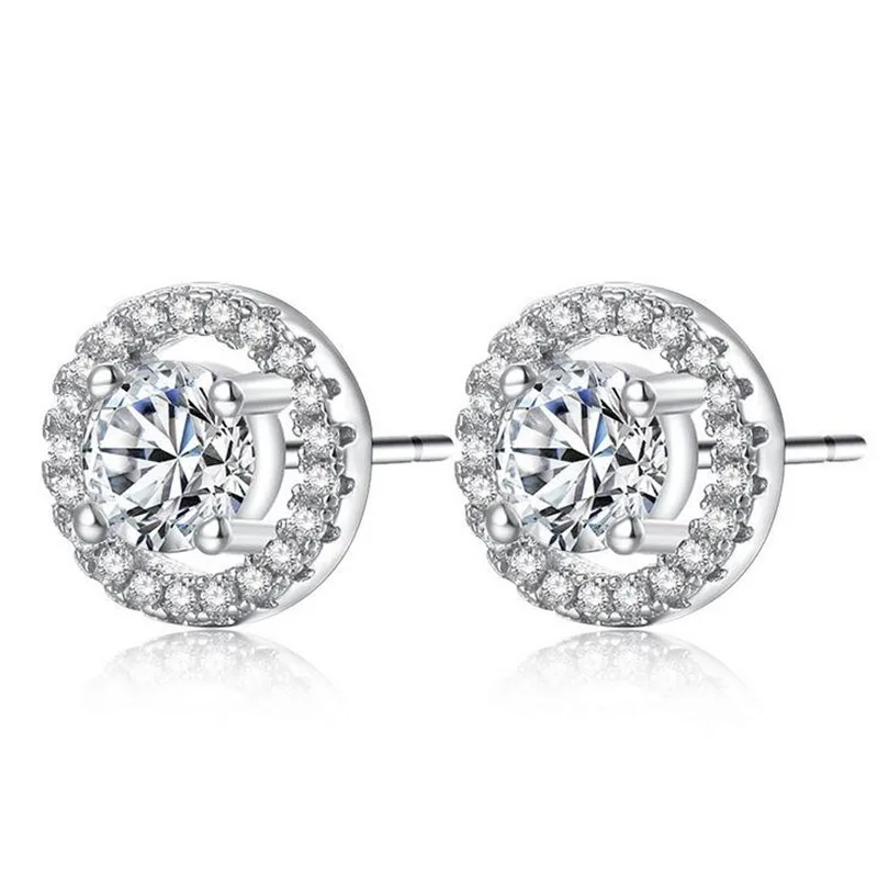 Сверкающие Earrring AAAAA Cz реального 925 серебро обручальные свадебные серьги гвоздики