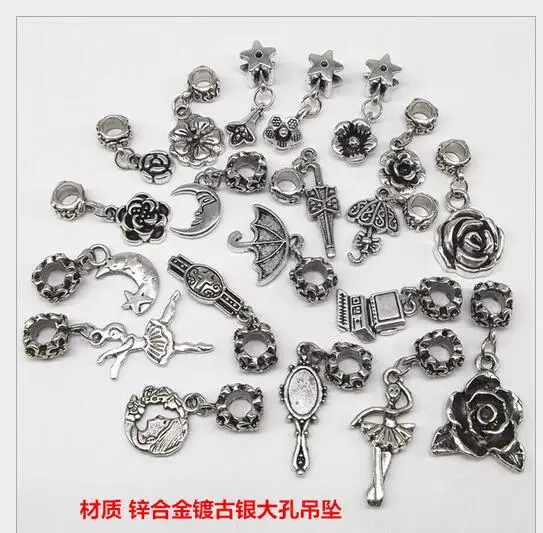 retro flower charms pendant beads 925 silver Macroporous DIY Fit Europe Bracelet exquisite big hole mix styles | Украшения и