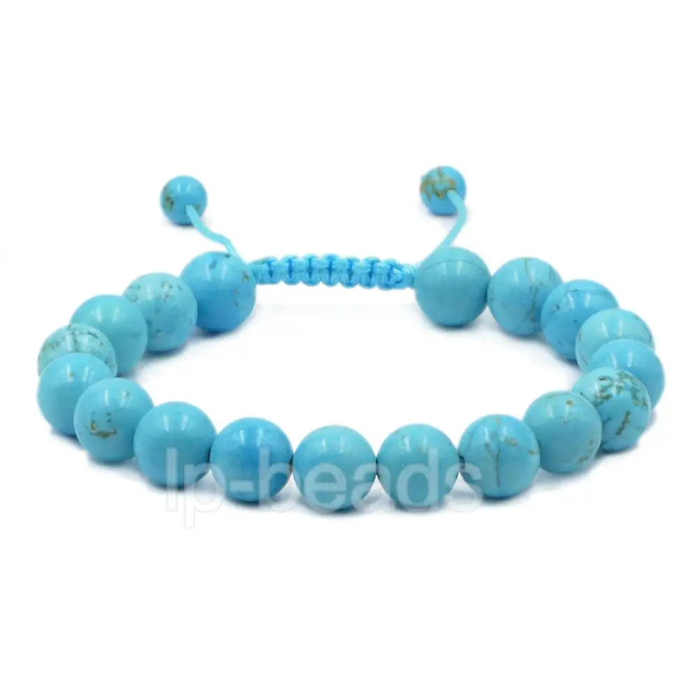 Blue Turquoise 10 мм природных драгоценных камней плетеный браслет 3 шт./лот Для Мужчин's Женская Мода Макраме бисер регулируемый - Окраска металла: Blue Turquoise