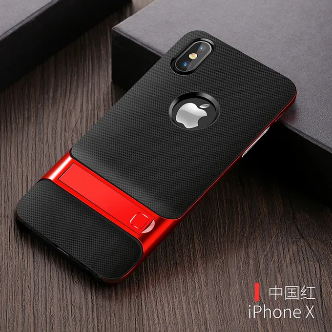 Крышка корпуса ля iPhone X для Apple IPhone X PC+ Силиконовый Hybird подставка для телефона Capa Funda Coque для женщин и мужчин - Цвет: Black Red