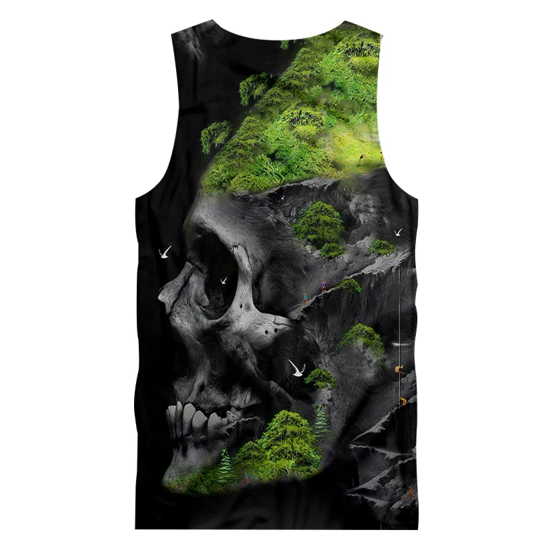 OGKB Топы на бретельках для мужчин Повседневная мода череп 3D жилет с принтом