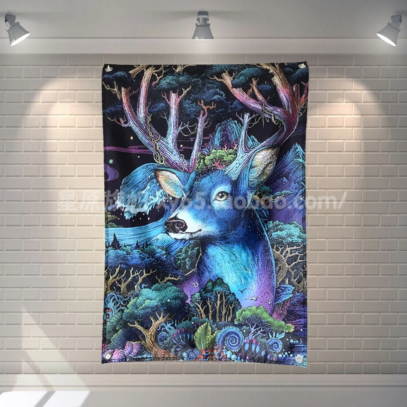 

"Elk" Banners Poster Bar Cafe Hotel Theme Wall Decoration Hanging Art Waterproof Cloth Polyester Fabric Flags