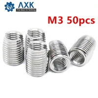 50pcs stainless steel m3 self tapping thread insert screw bushing m30 56mm 302 slotted type wire thread repair insert
