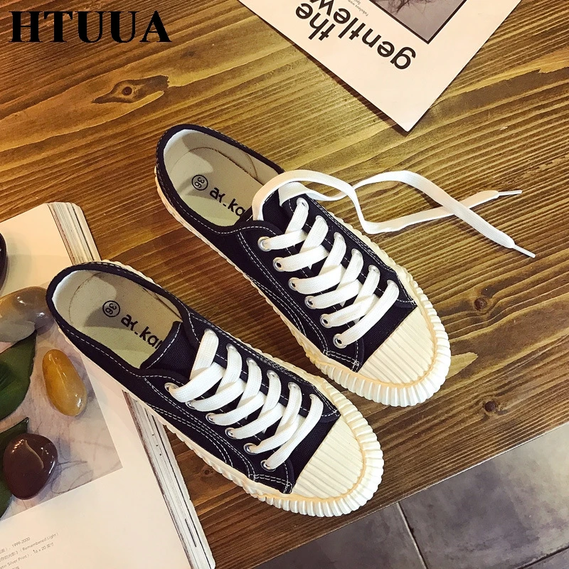 Женские парусиновые кроссовки HTUUA повседневные туфли на плоской платформе