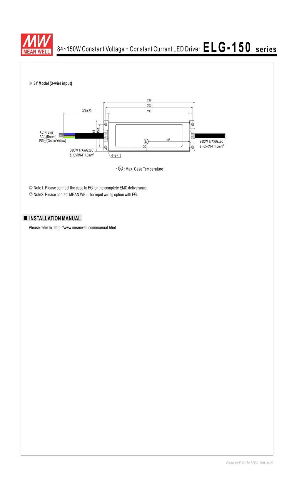 Источник питания Meanwell ELG-150-36B 150 Вт 36 В 4.71A IP67 затемнение водонепроницаемый светодиодный драйвер ELG-150 типа B