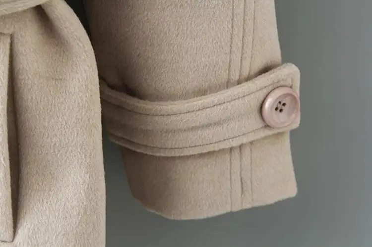 Новинка Свободное длинное шерстяное пальто Женское с поясом и отложным