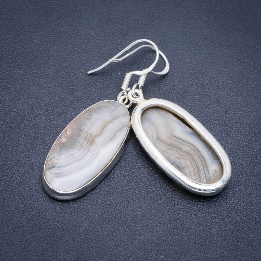 Серьги из серебра 925 пробы с натуральным Crazy Lace Agate ручная работа 2 дюйма