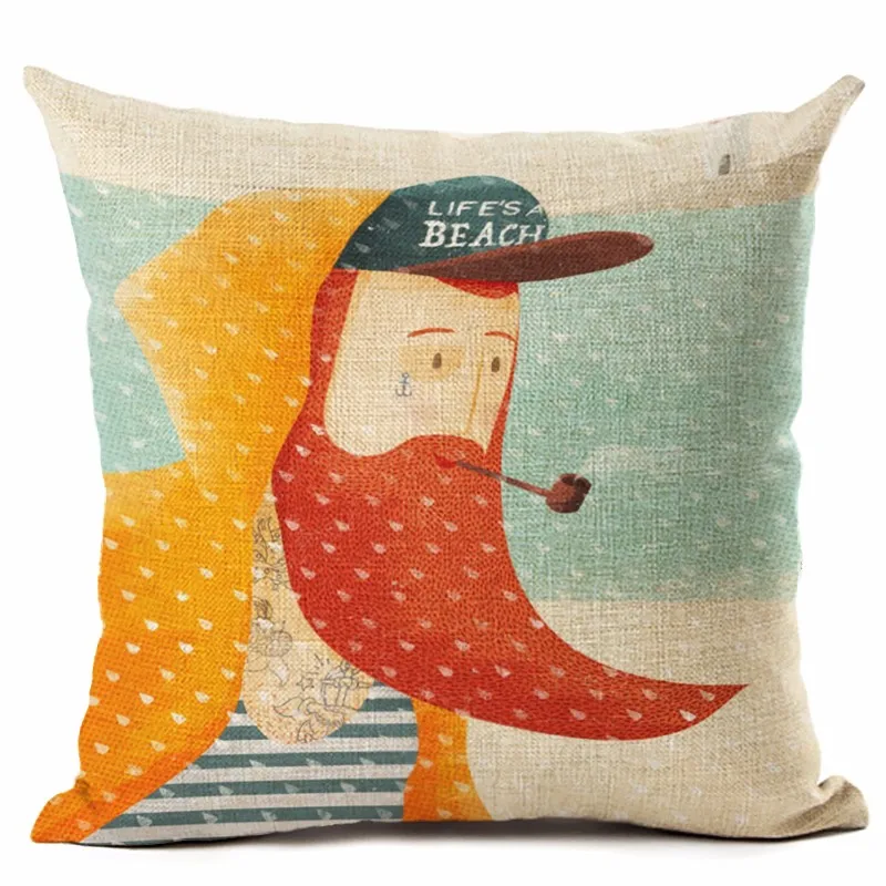 Fashion Creative Cartoon Sailor Print Cotton Linen Cushion Cover Decorative Sofa Throw Pillow Car Chair Home Decor Case |