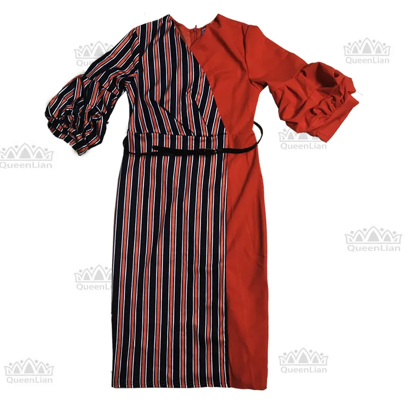 Dashiki African 3 Colors Long Dress For Women Traditional Print Clothing Puff Sleeve With Belt (ZC08#) | Тематическая одежда и