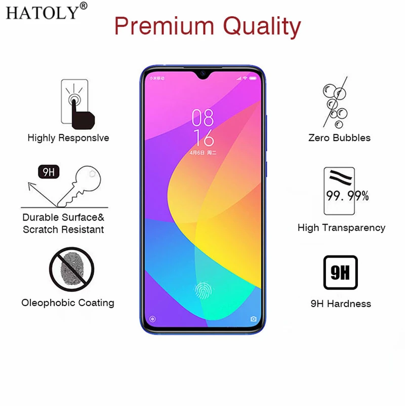 Protector de pantalla de vidrio templado 9H HD para Xiaomi Mi A3, pel&iacute;cula endurecida HD para Xiaomi Mi A3, 2 uds.-1