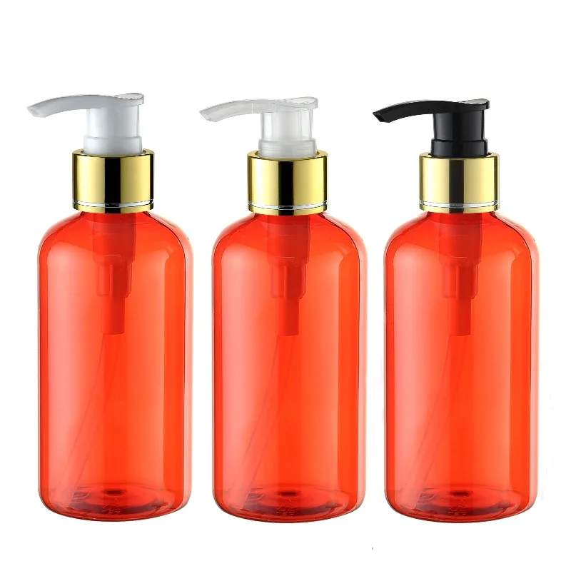 

24pcs/lot 220ml pump bottle emulsion bottling cosmetics packaging bottle PET plastic bottle for trial of shampoo