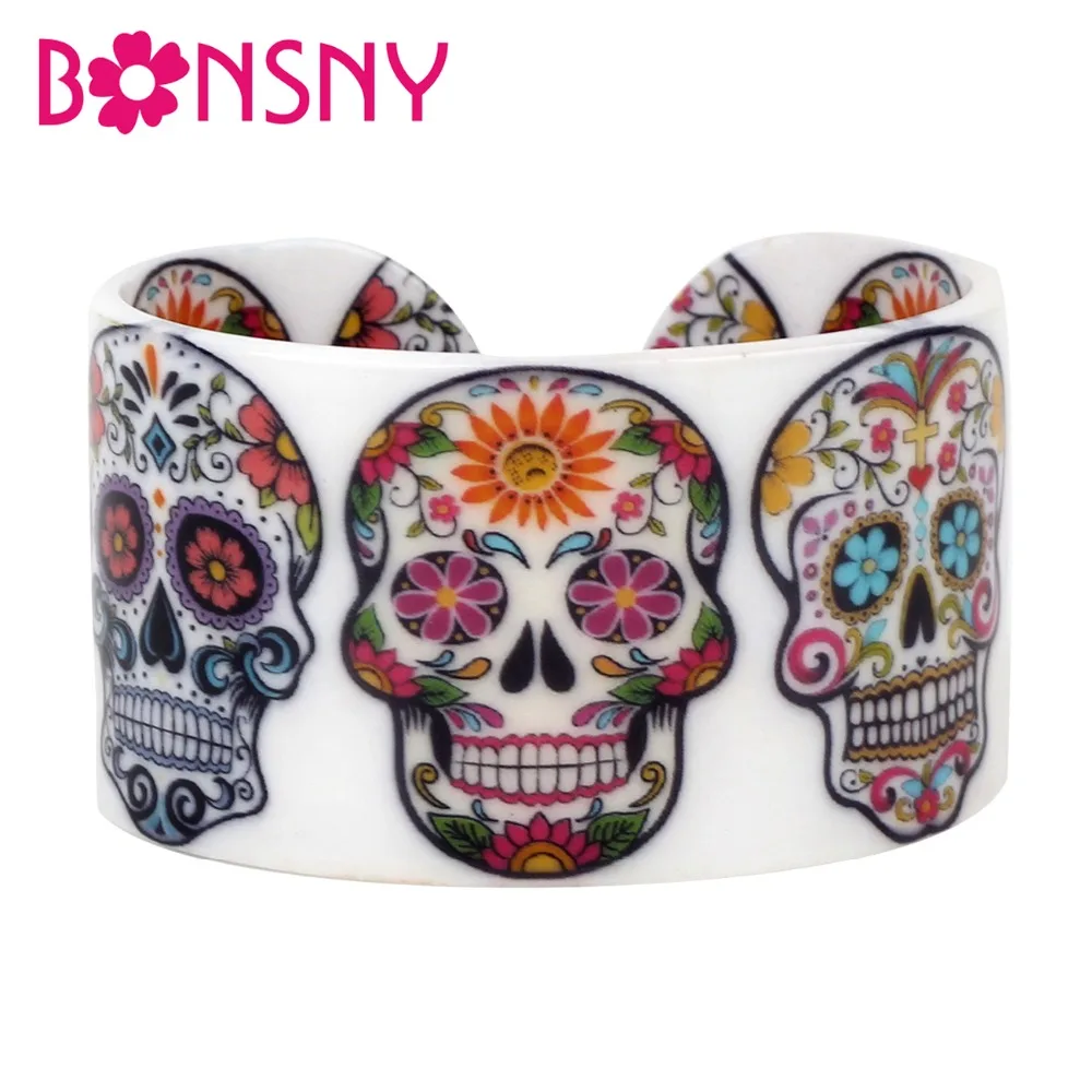 Bonsny пластиковые цветочные браслеты на Хэллоуин скелет улыбка череп панк