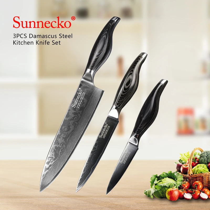 SUNNECKO шеф-повар Ножи 3 шт Кухня Набор ножей 73 слоев японский Дамаск VG10 Сталь Sharp Pakka