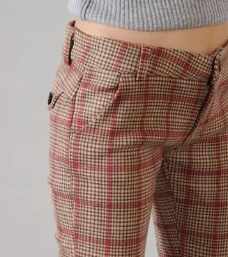 Женские клетчатые брюки с высокой талией бархатные плотные повседневные