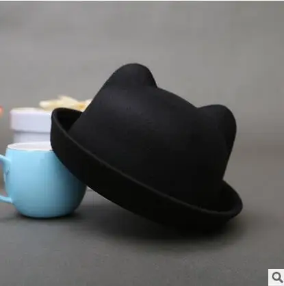 paternity hat fashion wool sense ladies women Fedoras hat retro children cat ears animal hat not deformed Boys Girl sun hat - Цвет: children