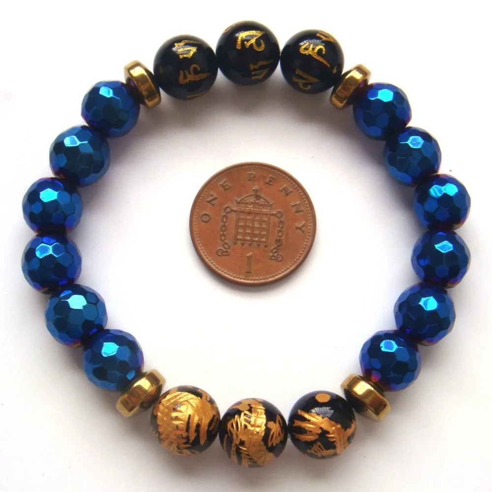 2019 1 шт. синий граненый гематит камень ручной дракон Тибетский 6 слог четки для