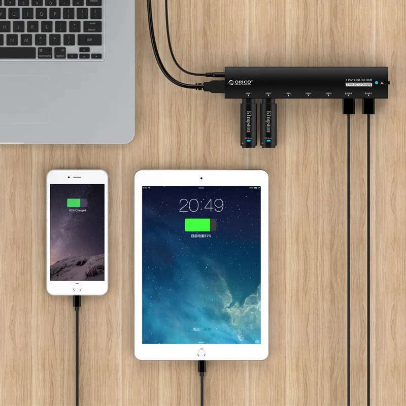 ORICO AS7C2 алюминиевый концентратор USB 3 0 с адаптером питания 7 портов 2 интерфейсом