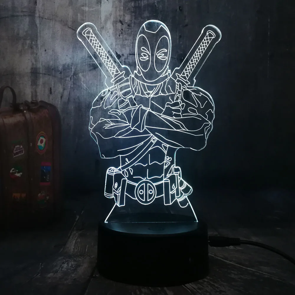 Marvel Hero Дэдпул 3D настольный Ночной светильник LED RGB Lampara Lava детские игрушки для