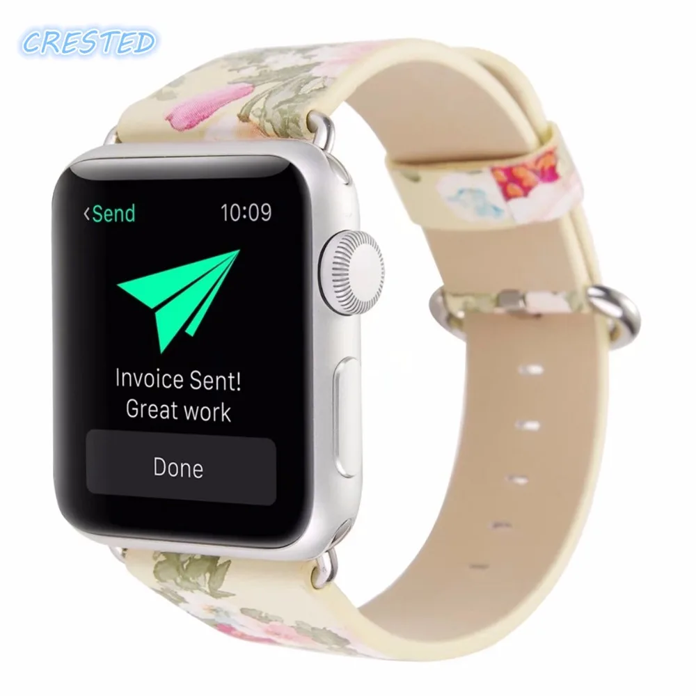 Кожаный ремешок для Apple Watch 38 мм/40 мм iwatch 4/3 42 44 браслет с цветочным принтом дизайн
