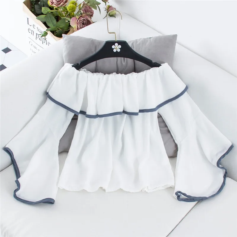 Новая летняя Осенняя женская шифоновая рубашка с оборками Сексуальная Блузка