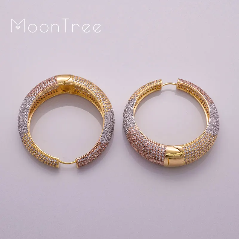 MoonTree 49 мм Большой Серьги для женщин три тона цвет серьги капельки медь материал CZ камень микро проложить Установка ювелирные изделия