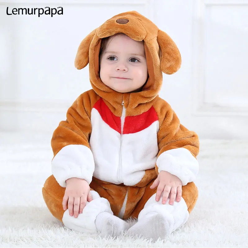 Детская одежда с животными Kugurumi супер герой комбинезон 0-3 лет одежда для малышей с героями мультфильмов для мальчиков и девочек Комбинезон на молнии фланель теплая дутая куртка для младенцев Kawaii костюм - Цвет: brown dog