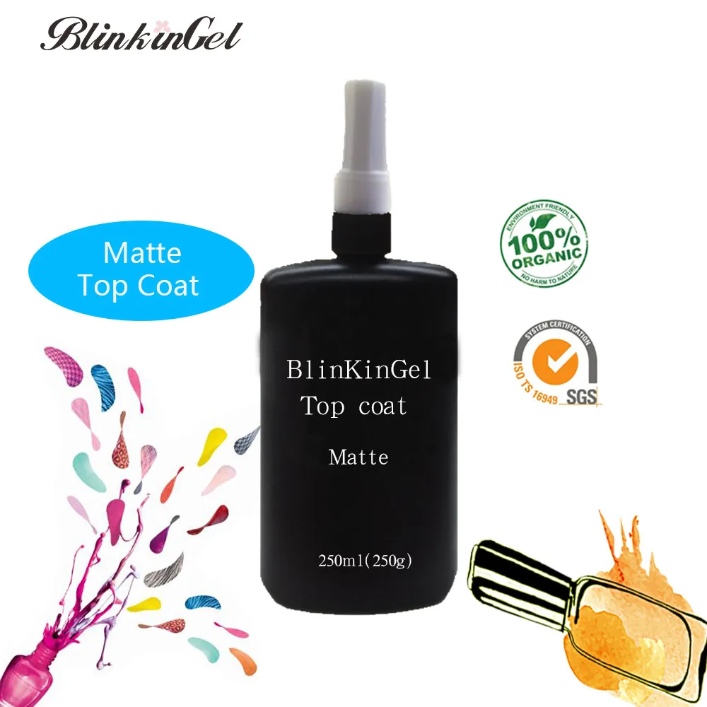 250ml Matte Coat Blinkingel 250 мл Clear не вытирайте Nailpolish матовый гель Лаки для ногтей гель топ и Основа для ногтей для UV LED лампы пополнения вышивка Крестом Пакет - Цвет: 250ml Matte Coat