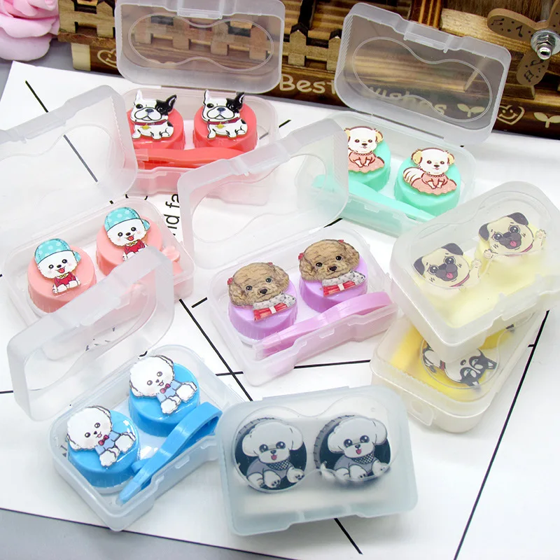 

20set/lot cute dog animal contact lenses box / companion box / Cartoon eyeglasses box / lens care /storage case