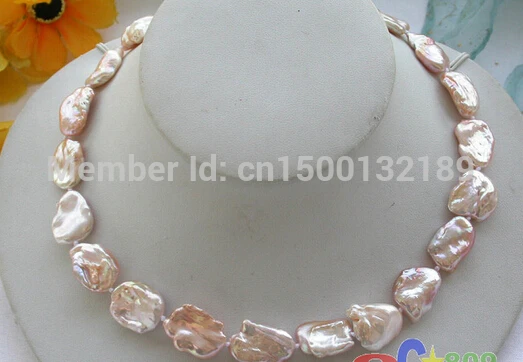xd j004 lustre Nature 16&quot 19mm BAROQUE pink KESHI REBORN PEARL NECKLACE 14k (A0327) | Necklace