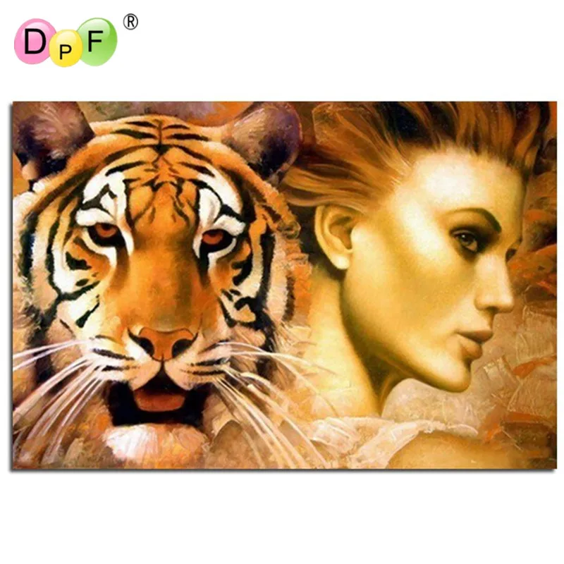 Набор для алмазной вышивки тигра и девушки сделай сам 5d алмазная картина вышивка