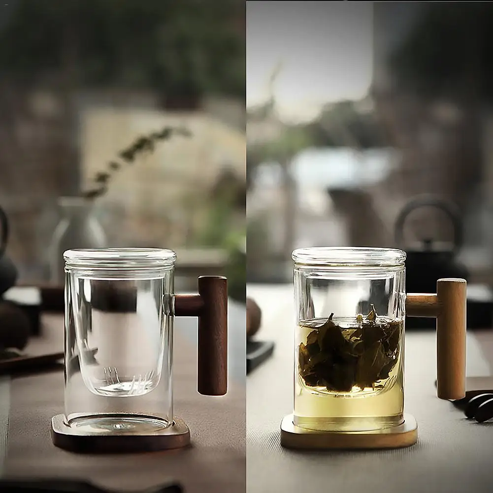400 мл деревянная ручка Двойная Стенка боросиликатное стекло чайная чашка с