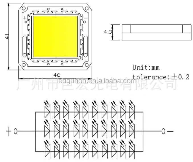 Белый высокомощный монолитный блок светодиодов мощностью 30 Вт для настенной