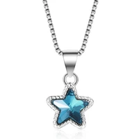 kofsac new fashion simple blue crystal star pendant jewelry 925 sterling silver necklaces for women birthday accessories gifts
