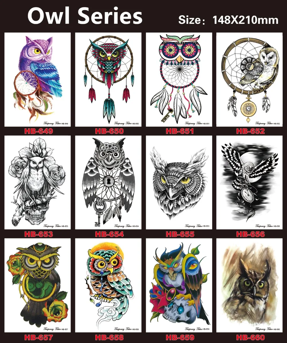 SHNAPIGN китайская Сова временная татуировка боди-арт вспышка Татуировка наклейка s